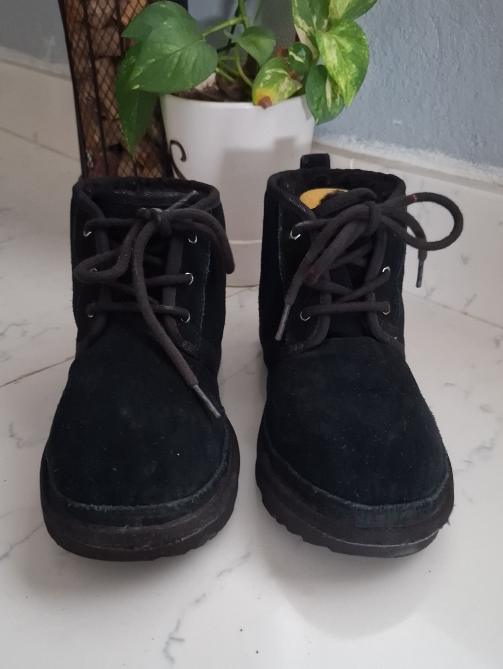 UGG Neumel Kids Black Suede Lace-Up Ankle Boots